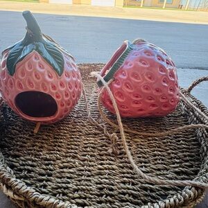 Ceramic Strawberry Hanging Birdhouse and Planter